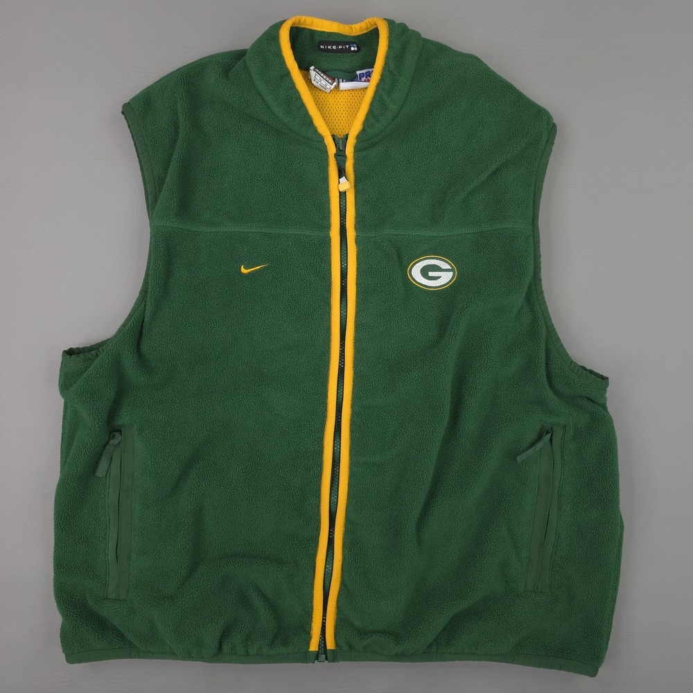 Vintage Green Bay Packers Vest Mens XL Green NFL Football Nike Pro Line Fleece